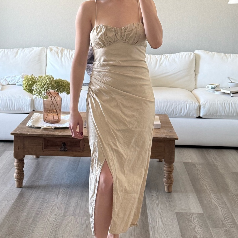 Zara Beige Midi Dress with Slit